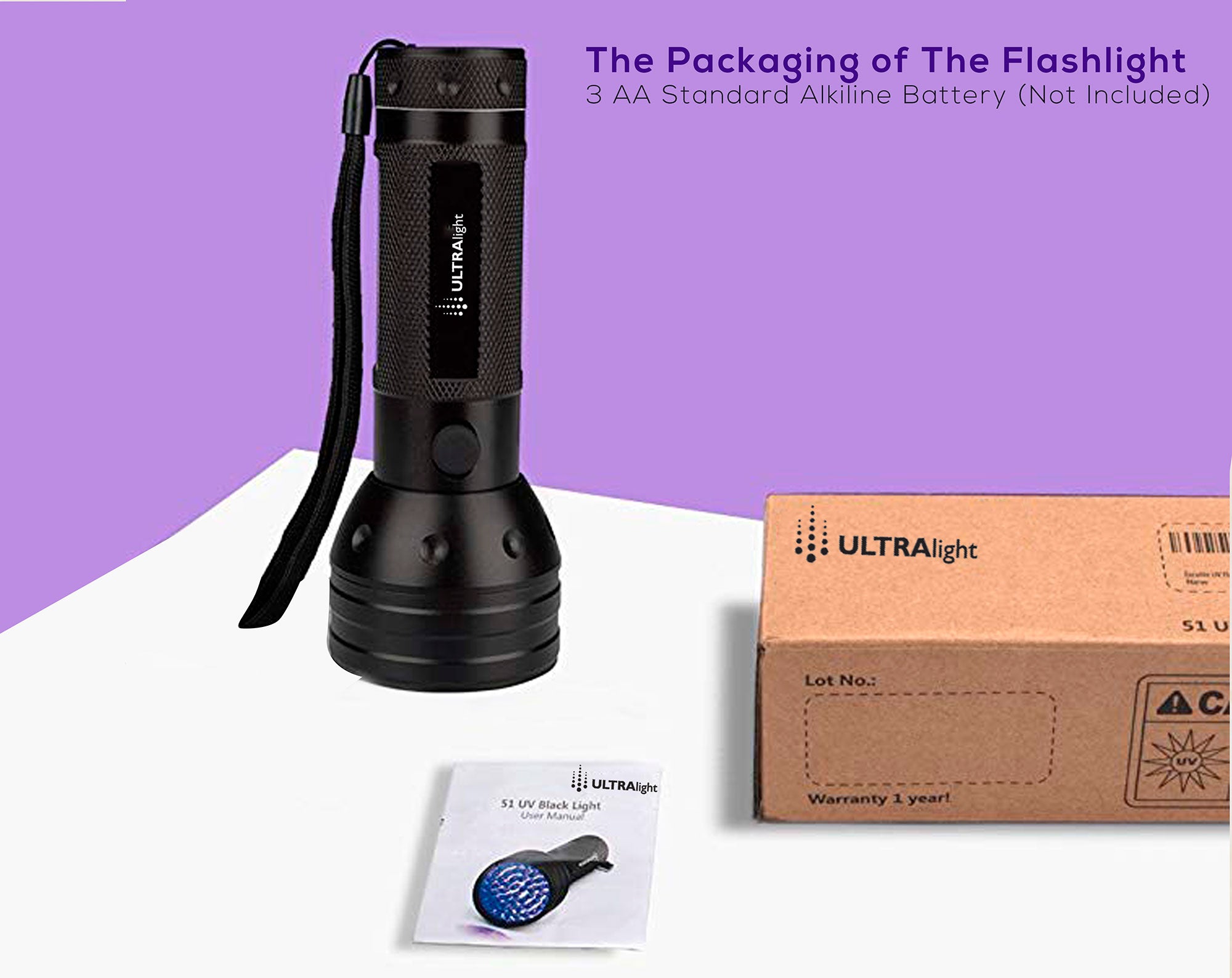 Astute ULTRAlight UV Flashlight Black Light, 51 LED 395 nM - Detector for Pet Urine, Pet Stains and Bed Bugs