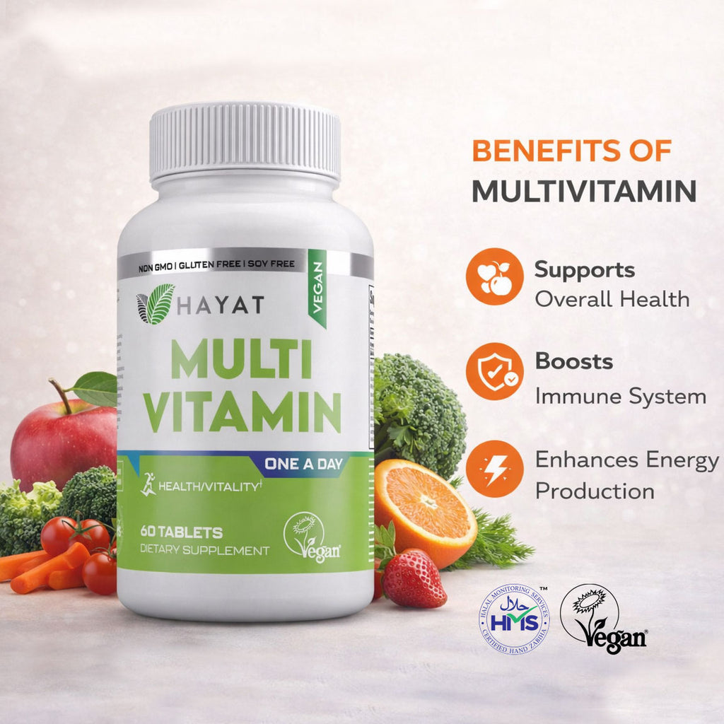 Hayat Vitamins Vegan Natural Multivitamin, Certified Halal - 60 Tablets